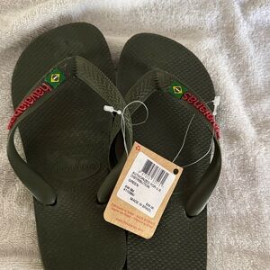 Havaianas Olive Flip Flops with Red Straps